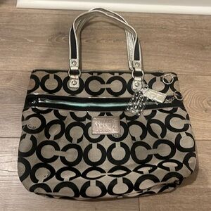 Coach gray, black & blue Poppy Shoulder bag with pockets & Key chain